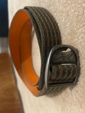 Chaco Reversible Olive Webbing Belt with Orange Leather